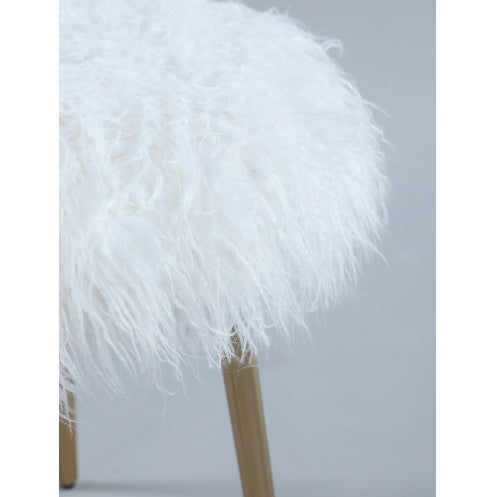 Ravni Glam Faux Fur Ottoman with Gold Legs – Luxe Style for Chic Spaces