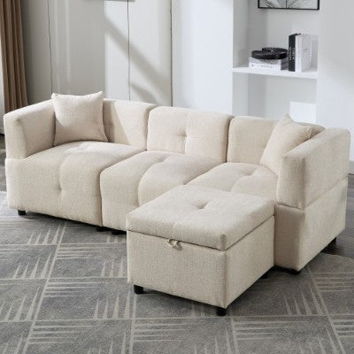 L-Shaped Storage Sofa with Ottoman – Cozy Comfort for Apartments