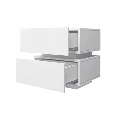 White Glossy LED Nightstand with Bluetooth Control – Modern Design for Stylish Bedrooms