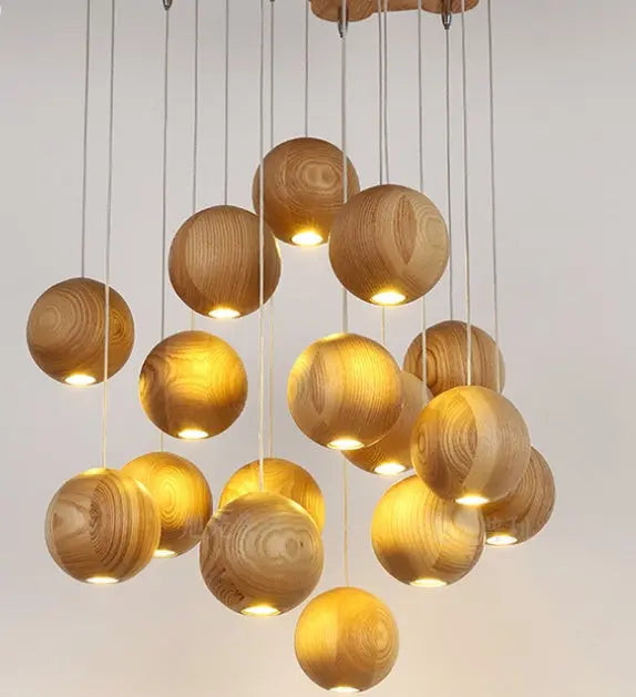 Nordic Solid Wood Ball Chandelier - Adjustable Hanging Lamp HomeWares Hub