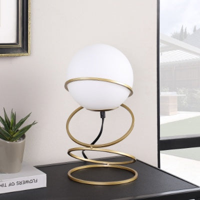Glass Globe Gold Spiral Table Lamp - Chic LED Elegance for Bedrooms