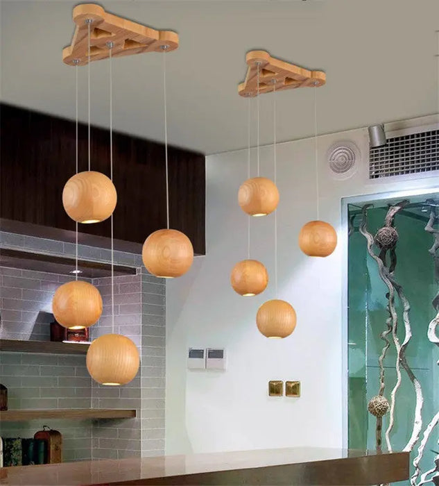 Nordic Solid Wood Ball Chandelier - Adjustable Hanging Lamp HomeWares Hub