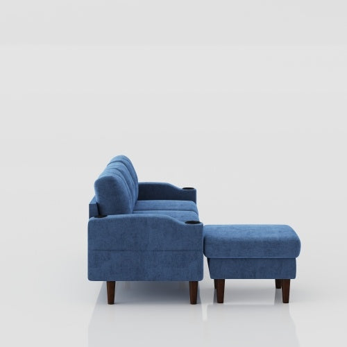 Navy Blue Convertible Sofa with USB & Storage - Space-Saver for Modern Living