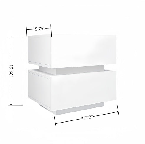 White Glossy LED Nightstand with Bluetooth Control – Modern Design for Stylish Bedrooms