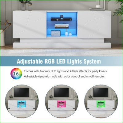 High Gloss TV Cabinet Stand Unit TV Entertainment Center,LED Modern TV Stand For 70 TV Home Storage Cabinet,160x38.5x60 Cm,Console Media Cabinet For Living Room