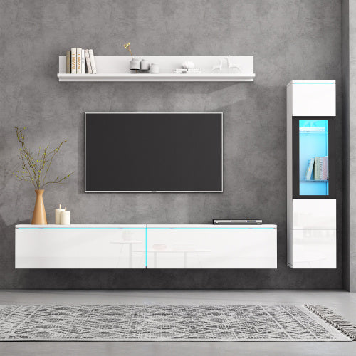 Modern LED TV Wall Unit Set - Stylish White Furniture for Living Rooms