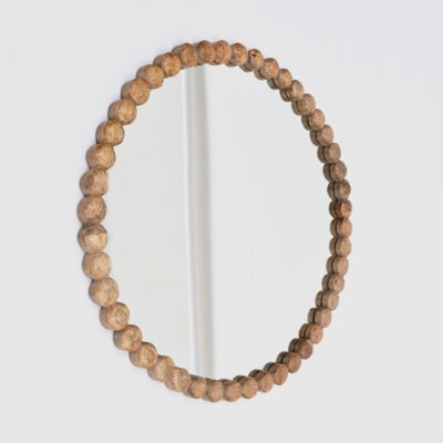 Rustic Wooden Bead Wall Mirror – 32" Natural Elegance