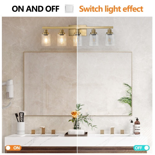 Gold 5 Light Vanity Light With Clear Glass Shade, Modern Iron Bathroom Wall Fixture For Bathroom & Dresser - No Bulbs Unavailable Platform- Temu