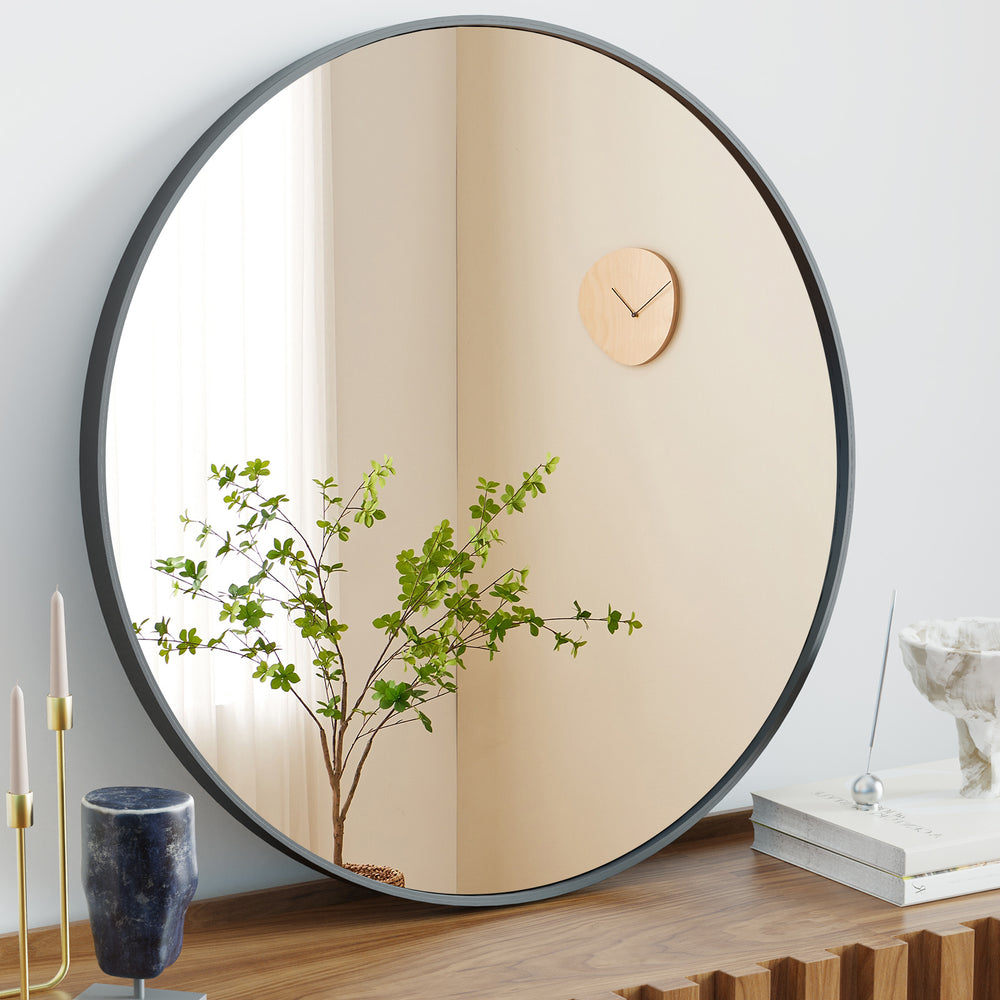Elegant 20-Inch Black Circular Wall Mirror by ZHUMI - Stylish & Durable for Modern Spaces