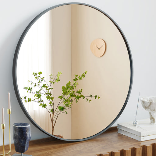 Elegant 20-Inch Black Circular Wall Mirror by ZHUMI - Stylish & Durable for Modern Spaces