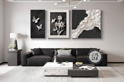 Modern Minimalist Black White And Gray Abstract Painting For Living Room Decor A Contemporary Tri Tone Wall Art