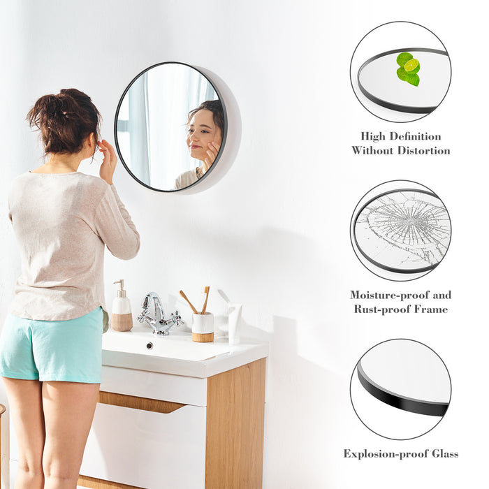 Elegant 20-Inch Black Circular Wall Mirror by ZHUMI - Stylish & Durable for Modern Spaces