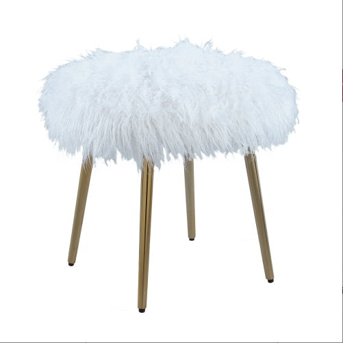 Ravni Glam Faux Fur Ottoman with Gold Legs – Luxe Style for Chic Spaces