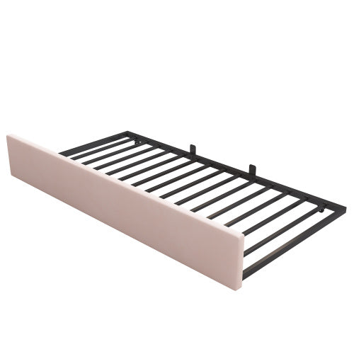 Upholstered Bed Daybed With Pull-Out Bed, 3FT Single Sofa Bed 90X190Cm,Guest Beds For Adults And Children, Bed With Metal Slatted Frame, Velvet, Pink No Mattress