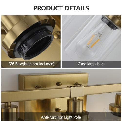 Gold 5 Light Vanity Light With Clear Glass Shade, Modern Iron Bathroom Wall Fixture For Bathroom & Dresser - No Bulbs Unavailable Platform- Temu