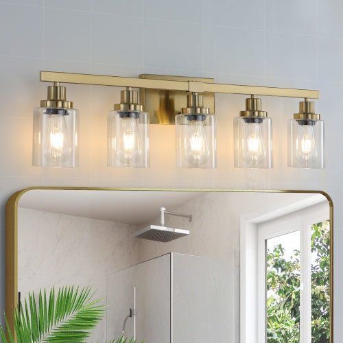 Gold 5 Light Vanity Light With Clear Glass Shade, Modern Iron Bathroom Wall Fixture For Bathroom & Dresser - No Bulbs Unavailable Platform- Temu