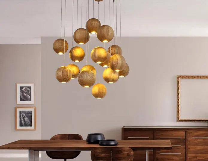 Nordic Solid Wood Ball Chandelier - Adjustable Hanging Lamp HomeWares Hub