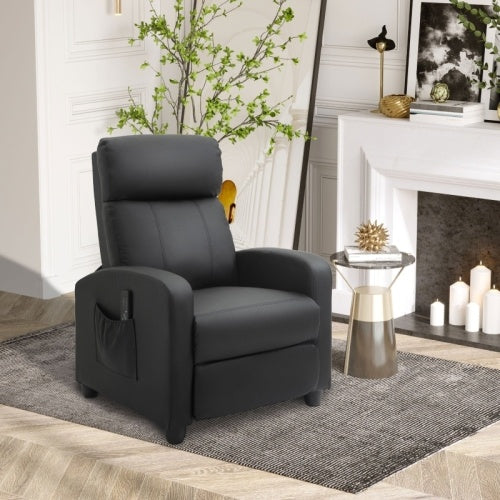 HOMCOM Recliner Armchair, Massage Faux Leather Push Back Reclining Chair With Adjustable Leg Rest, Side Pocket, For Home Living Room Theatre, Black