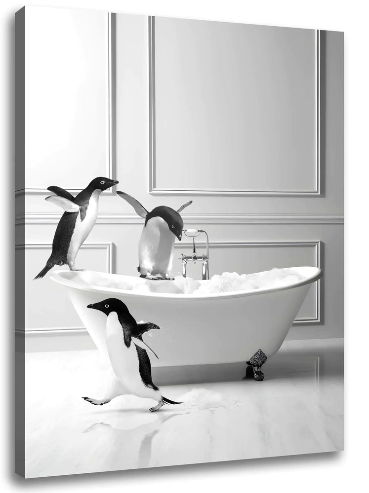 Penguin Bath Fun Canvas Wall Art HomeWares Hub