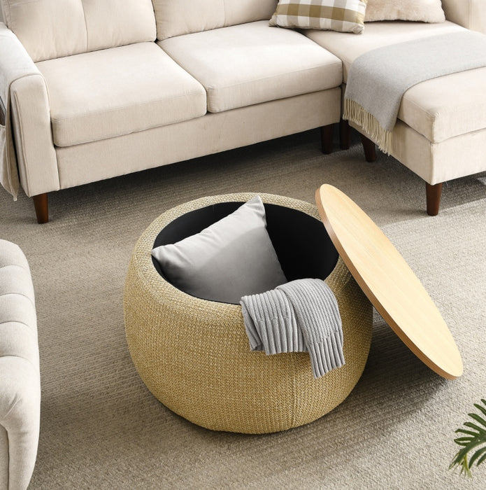 Natural 2-in-1 Ottoman & End Table – Stylish Storage Solution