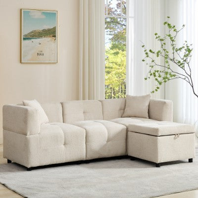 L-Shaped Storage Sofa with Ottoman – Cozy Comfort for Apartments