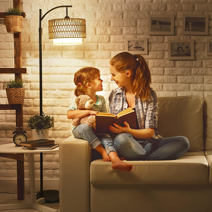 Floor Lamp For Living Room With 3 Color Temperatures, Farmhouse Floor Lamps With Remote & Dimmab