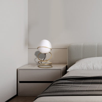 Glass Globe Gold Spiral Table Lamp - Chic LED Elegance for Bedrooms