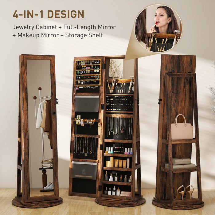 360° Swivel Jewelry Armoire - Rustic Brown Storage for Any Space