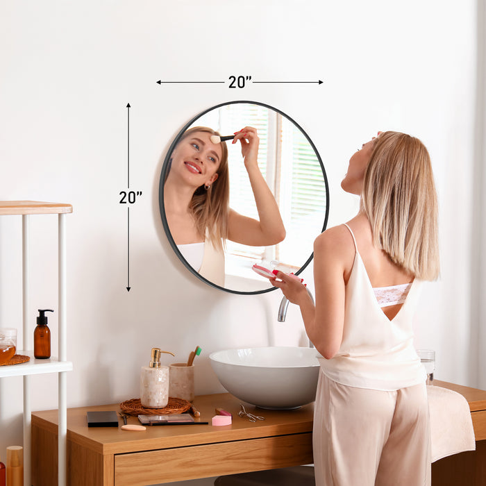 Elegant 20-Inch Black Circular Wall Mirror by ZHUMI - Stylish & Durable for Modern Spaces