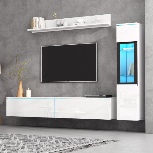 Modern LED TV Wall Unit Set - Stylish White Furniture for Living Rooms