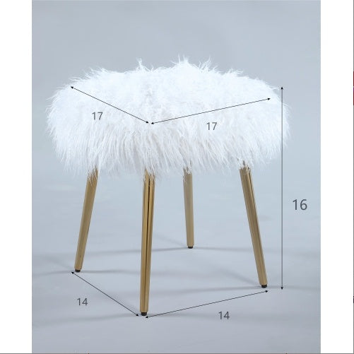 Ravni Glam Faux Fur Ottoman with Gold Legs – Luxe Style for Chic Spaces