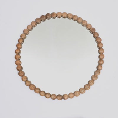Rustic Wooden Bead Wall Mirror – 32" Natural Elegance