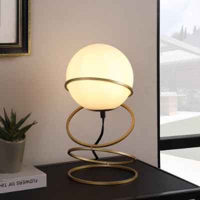 Glass Globe Gold Spiral Table Lamp - Chic LED Elegance for Bedrooms