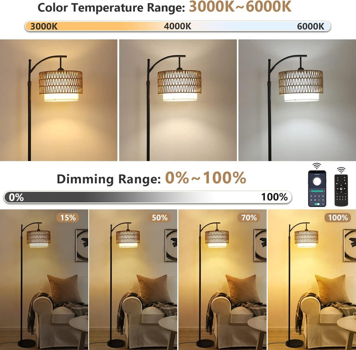 Floor Lamp For Living Room With 3 Color Temperatures, Farmhouse Floor Lamps With Remote & Dimmab
