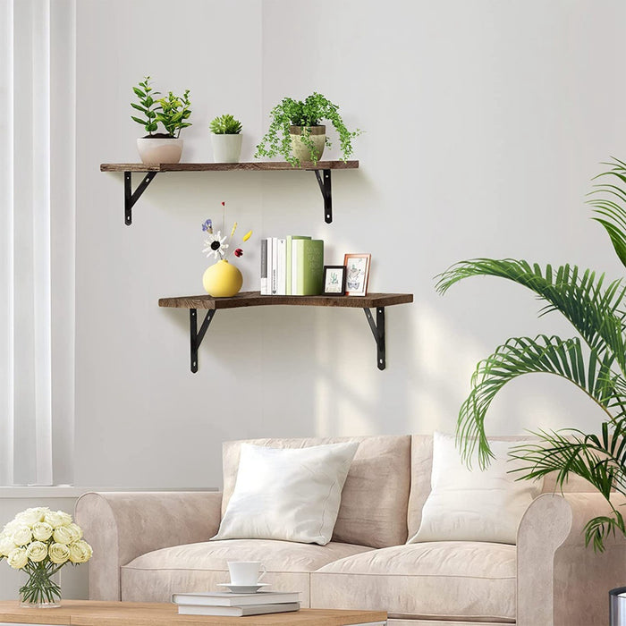 "Corner Floating Shelves - Space-Saving Wood & Metal Design"