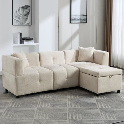 L-Shaped Storage Sofa with Ottoman – Cozy Comfort for Apartments