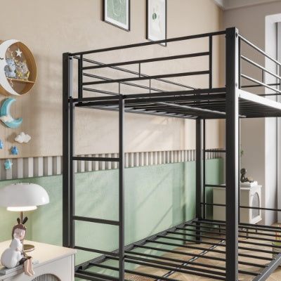 Metal Bunk Bed Twin Over Twin, Heavy Duty Twin Bunk Beds With Shelf And Slatted Support No Box Spring Needed Black