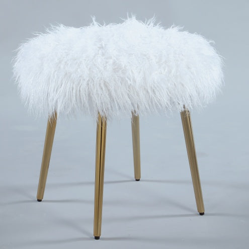 Ravni Glam Faux Fur Ottoman with Gold Legs – Luxe Style for Chic Spaces