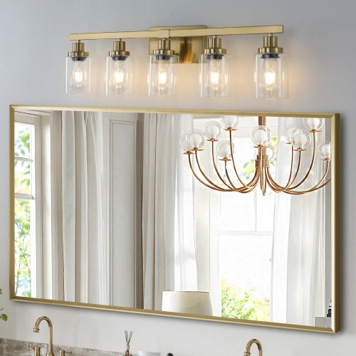 Gold 5 Light Vanity Light With Clear Glass Shade, Modern Iron Bathroom Wall Fixture For Bathroom & Dresser - No Bulbs Unavailable Platform- Temu