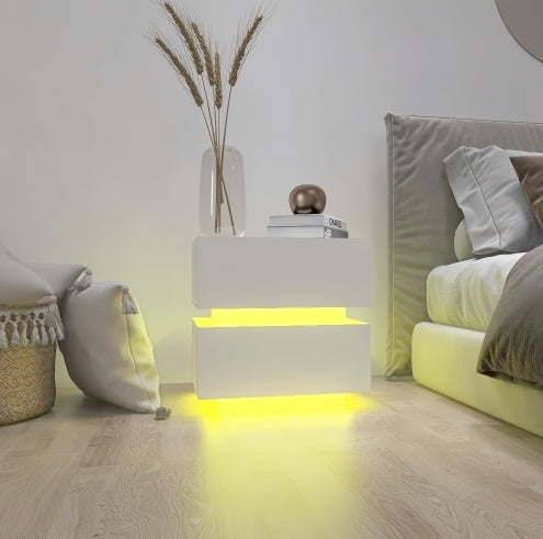 White Glossy LED Nightstand with Bluetooth Control – Modern Design for Stylish Bedrooms