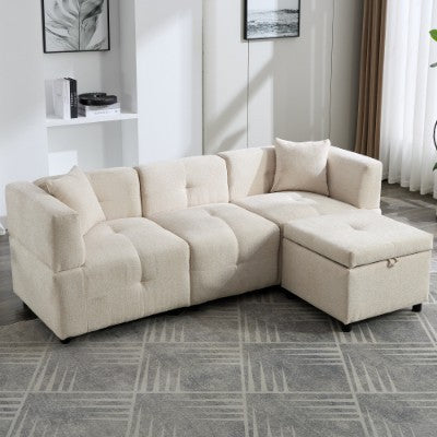 L-Shaped Storage Sofa with Ottoman – Cozy Comfort for Apartments