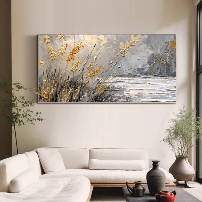 High Quality Lake Reed Beds Contemporary Artist Hand Painted Abstract Landscape Oil Painting For Home Decor Living Room Wall Art