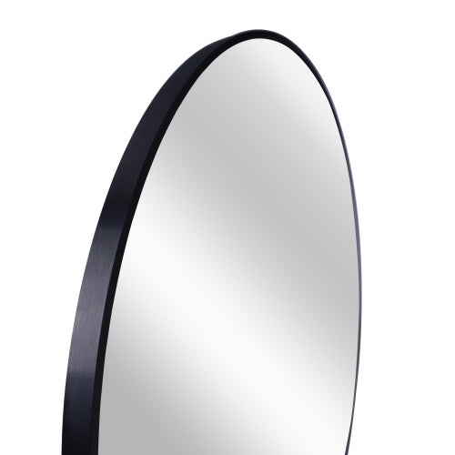 32" Black Metal Framed Round Bathroom Mirror – Modern Elegance