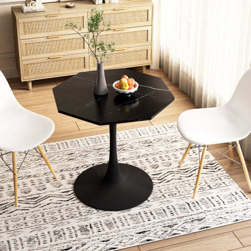 Modern Octagonal Coffee Table - Chic Black Marble Design, Ideal for Small Spaces