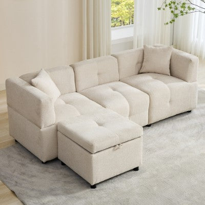L-Shaped Storage Sofa with Ottoman – Cozy Comfort for Apartments