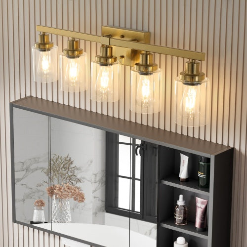 Gold 5 Light Vanity Light With Clear Glass Shade, Modern Iron Bathroom Wall Fixture For Bathroom & Dresser - No Bulbs Unavailable Platform- Temu