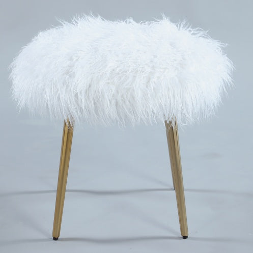 Ravni Glam Faux Fur Ottoman with Gold Legs – Luxe Style for Chic Spaces