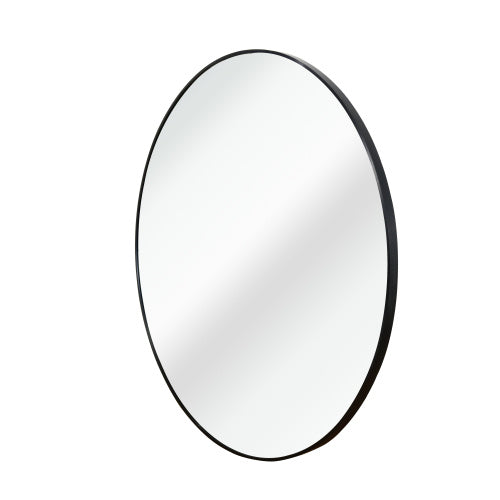 32" Black Metal Framed Round Bathroom Mirror – Modern Elegance
