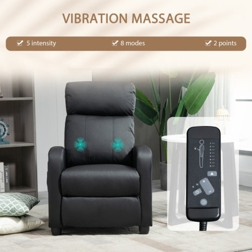 HOMCOM Recliner Armchair, Massage Faux Leather Push Back Reclining Chair With Adjustable Leg Rest, Side Pocket, For Home Living Room Theatre, Black