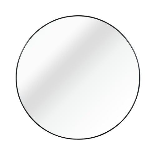 32" Black Metal Framed Round Bathroom Mirror – Modern Elegance
